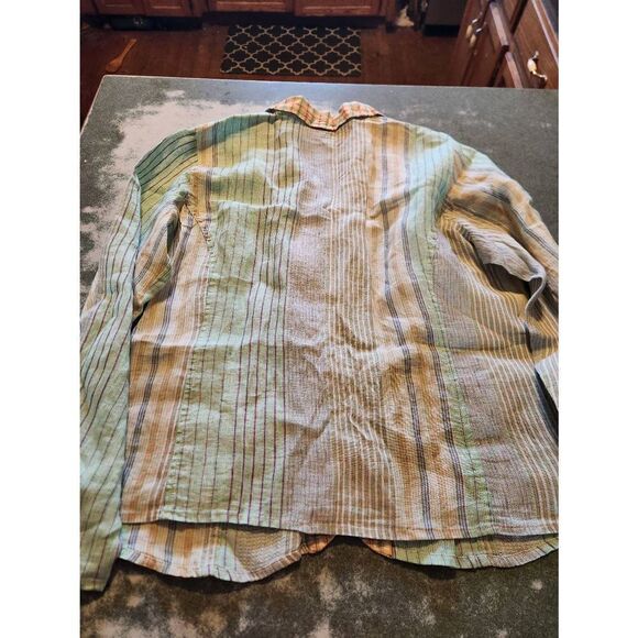 NWOT Flax brand linen button down multi color striped jacket sz Large - Picture 4 of 4